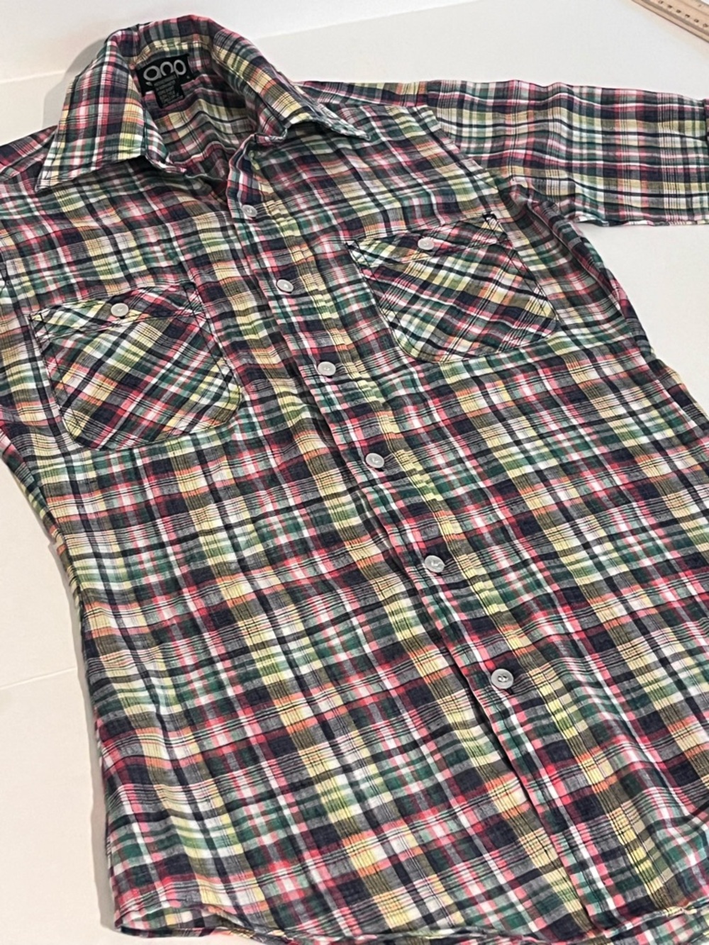 Vintage 70s GAP Multicolor Plaid Button-Down Shirt Womens Butterfly Collar
